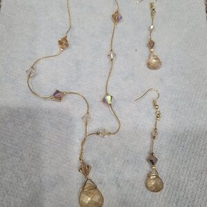 Gold and Topaz colored Crystals Necklace Set